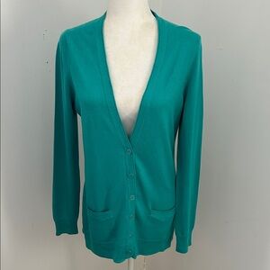 Banana Republic Teal V Neck Long Wool Blend Cardigan Sweater sz M